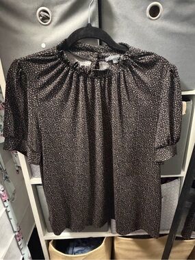 Adrianna Papell Black Blouse with Gold Dot Print
